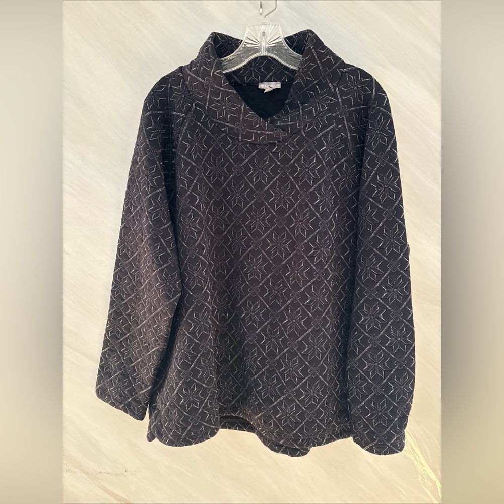 T by Talbots XL Black w/ Metallic Snowflakes Quilted Pullover Sweater NEW!!!